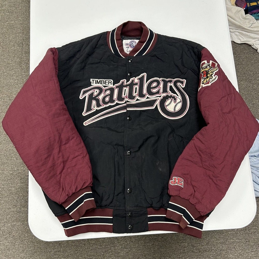 Jersey Express Timber Rattlers Jacket Mens L Black Maroon Good Vintage 90s MiLB